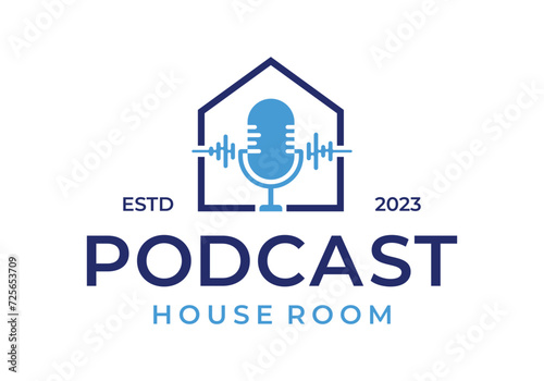 Podcast house talk record logo icon vector design template
