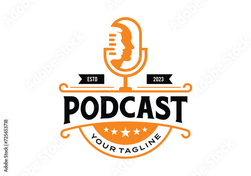 Podcast talk record sign hipster vintage logo design template