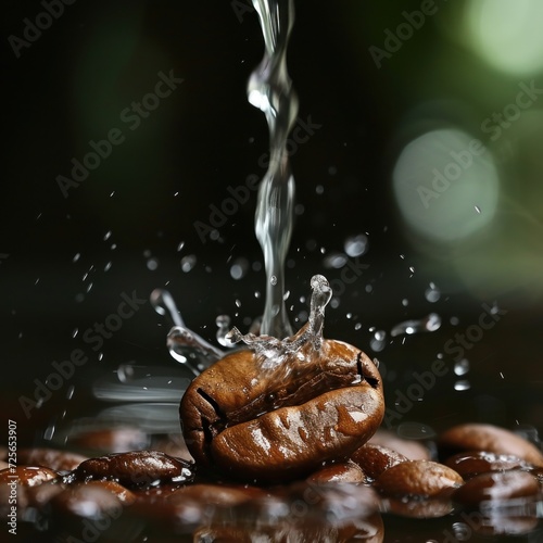 water pouring on coffee bean © Asman