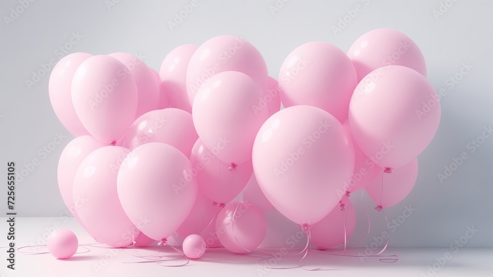 3D Pink Balloons on white Background
