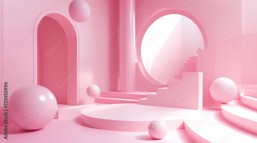 Display podium design for mock up and product presentation pink color scene