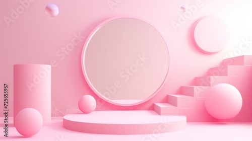 Display podium design for mock up and product presentation pink color scene