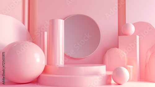 Display podium design for mock up and product presentation pink color scene