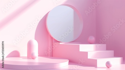 Display podium design for mock up and product presentation pink color scene