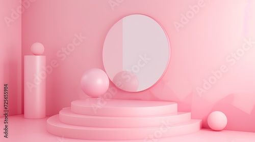 Display podium design for mock up and product presentation pink color scene