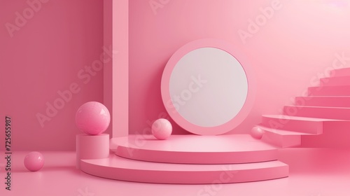 Display podium design for mock up and product presentation pink color scene