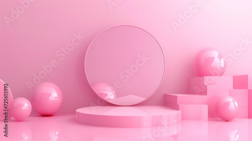 Display podium design for mock up and product presentation pink color scene