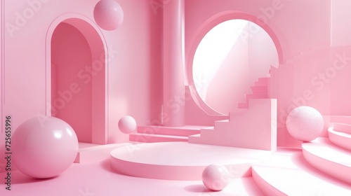 Display podium design for mock up and product presentation pink color scene