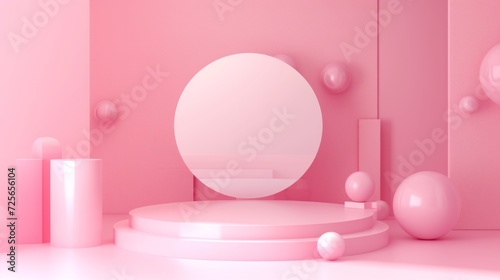 Display podium design for mock up and product presentation pink color scene