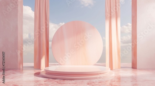Display podium design for mock up and product presentation pink color scene