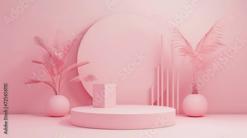Display podium design for mock up and product presentation pink color scene