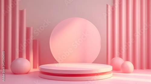 Display podium design for mock up and product presentation pink color scene