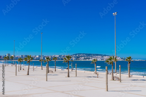 View of Tangier waterfront, a renovated promenade by the Start of Gibraltar in Tangier, Morocco