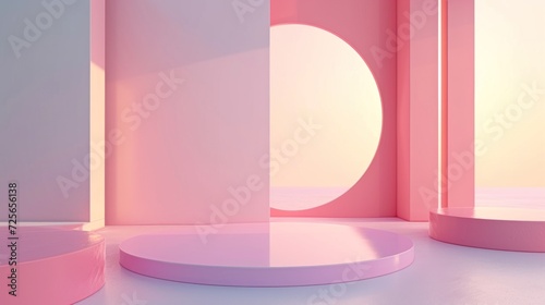 Display podium design for mock up and product presentation pink color scene