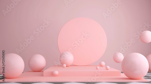 Display podium design for mock up and product presentation pink color scene