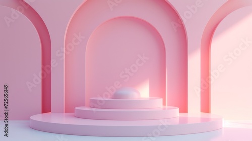 Display podium design for mock up and product presentation pink color scene