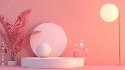 Display podium design for mock up and product presentation pink color scene