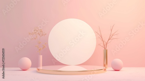 Display podium design for mock up and product presentation pink color scene