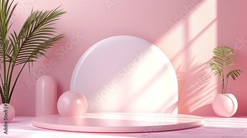 Display podium design for mock up and product presentation pink color scene