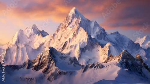 Panoramic view of the snow-capped mountains at sunset © Michelle