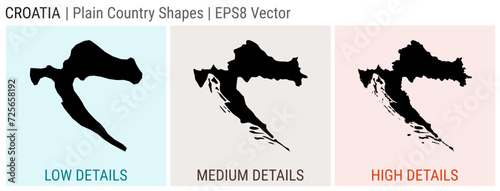 Croatia - plain country shape. Low, medium and high detailed maps of Croatia. EPS8 Vector illustration.