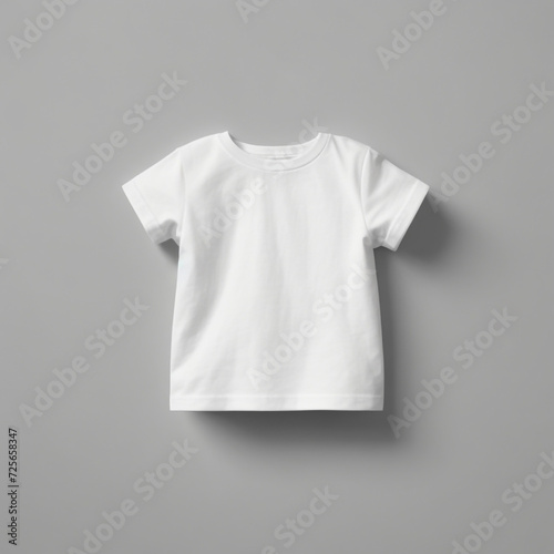 Blank white cotton newborn baby top t-shirt mock-up template design.cute little boy girl child isolated infant toddler shirt clothing fashion apparel wooden store mockup illustration. photo