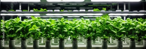 Farm vertical vegetable plants in water under artificial lighting, indoors, Sustainable agriculture, food concept.