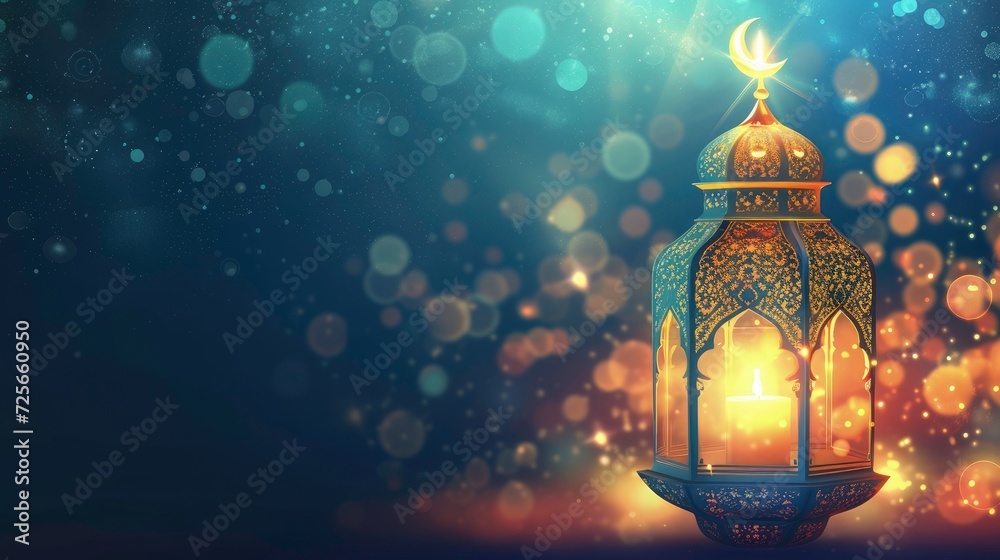 Ramadan traditional lamps on abstract glow bokeh background- ramadan lantern on bokeh background for holy month of muslim festive ramadan kareem 