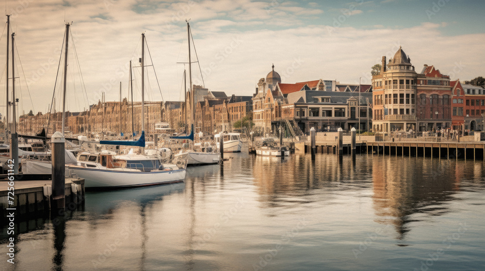 Panoramic view of the harbor of Gdansk, Poland .