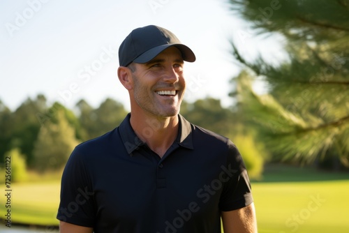 Portrait of a happy male golf player standing on a golf course. © Nerea