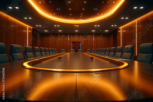  Corporate Boardroom: Modern Design, Illuminated Ceiling, Luxurious Chairs for Business Meetings © K