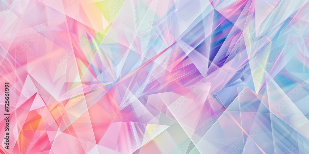 Geometric abstraction, with overlapping translucent triangles in a kaleidoscope of pastel colors