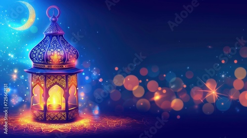 Ramadan traditional lamps on abstract glow bokeh background- ramadan lantern on bokeh background for holy month of muslim festive ramadan kareem 