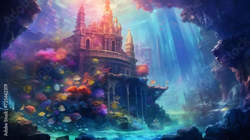 Fantasy landscape with a fantasy castle on the background of the sea