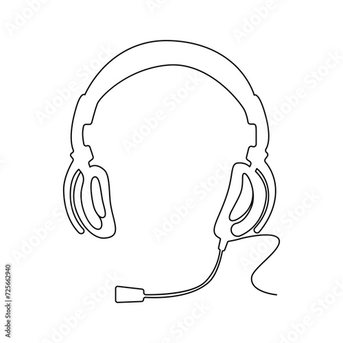 Continuous single-line art drawing of a wireless headphones speaker and outline style vector illustration