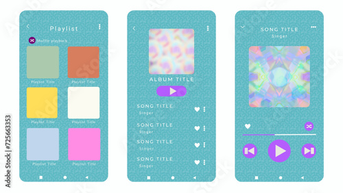 Mockup template for music player and display application charts for the most popular songs. Music playlist Template with icy blue theme and maze pattern with white background. 