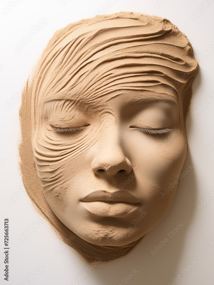 A face made of sand on white background #1 A face made of sand on white background #1