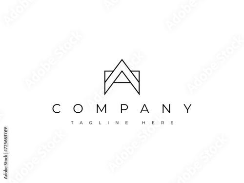 letter A real estate house line logo design