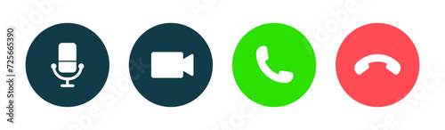 Video call icon set for smartphone interface with microphone, recorder, pick, end call and receive call symbol in colorful style photo