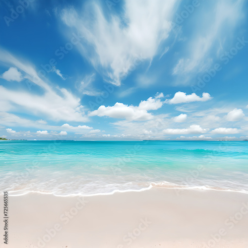 seascape with a wide   showcasing the beautiful expanse of the sky meeting the sea With white clouds in the sky and  beach sand   tropical beach panorama