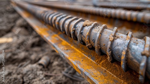 Macro shot of steel rebar being laid in a foundation, showcasing the strength and structure in construction