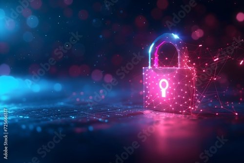 Discover the future of security with a creative holographic padlock on blue backdrop. Ideal for conveying safety and security in the digital age.