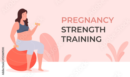 Sports activities during pregnancy. A woman maintains her physical condition while pregnant. Healthy way of life. Vector illustration