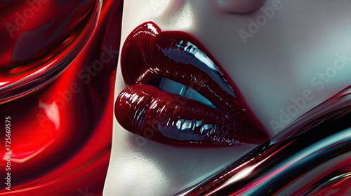 Red lips over red background. 3d rendering