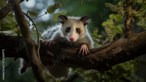 opossum lurking down from a branch at viewer. I'm definitely cute