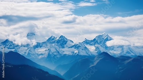 Mountain Landscape Covered with white clouds. Blurred Background.