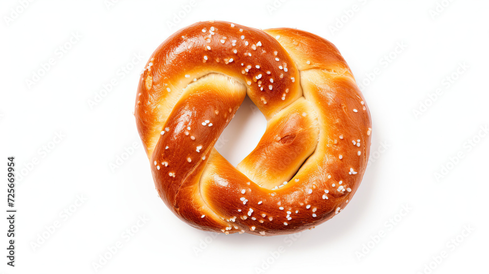 Top view fresh pretzel with bakery salt. Traditional pretzel isolated on white background Top view fresh pretzel with bakery salt. Traditional pretzel isolated on white background