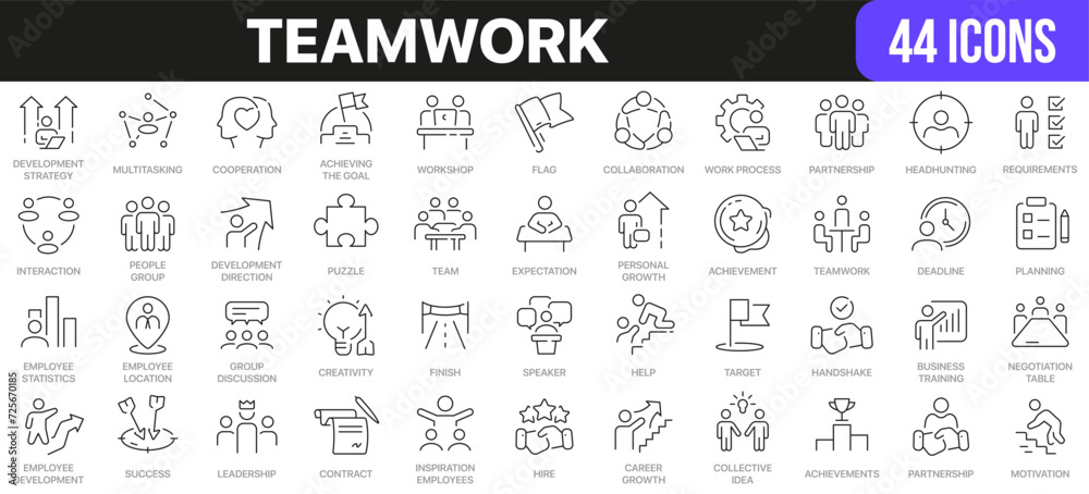 Teamwork line icons collection. UI icon set in a flat design. Excellent signed icon collection. Thin outline icons pack. Vector illustration EPS10