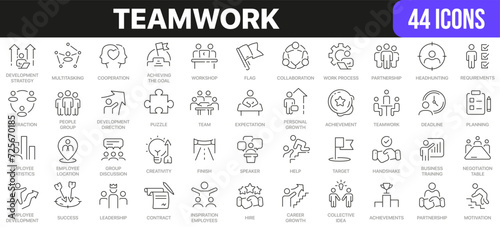 Fototapeta Naklejka Na Ścianę i Meble -  Teamwork line icons collection. UI icon set in a flat design. Excellent signed icon collection. Thin outline icons pack. Vector illustration EPS10