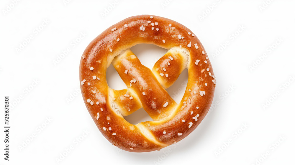 Top view fresh pretzel with bakery salt. Traditional pretzel isolated on white background Top view fresh pretzel with bakery salt. Traditional pretzel isolated on white background
